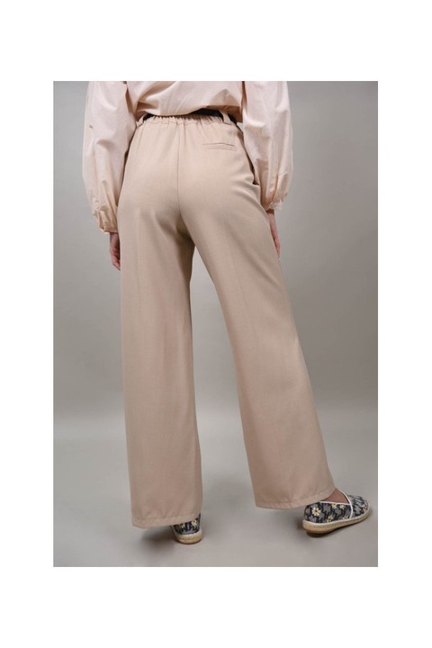 Панталон със скроен колан, Черен, Бежов