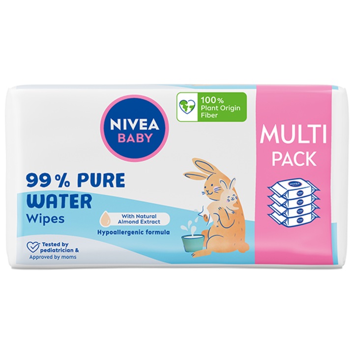 Pachet Servetele umede pentru bebelusi Nivea Baby 99% Pure Water, 4 x 57 buc