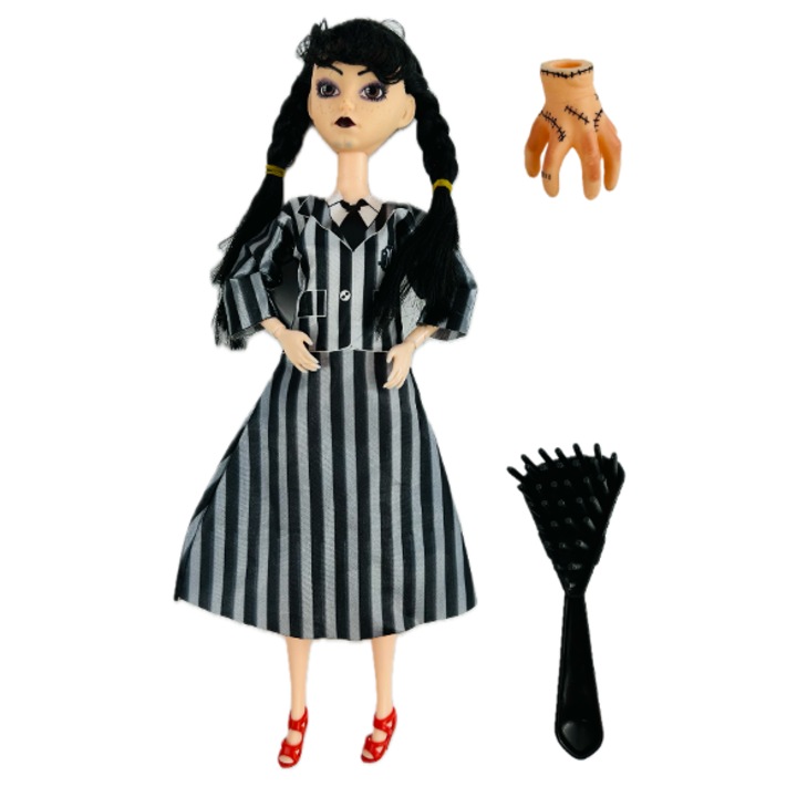 Papusa Wednesday cu accesorii si articulatii flexibile, 30 cm Multicolor