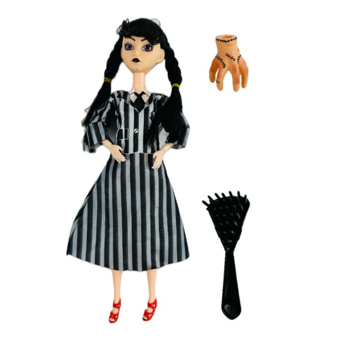 Wednesday baba kiegészítőkkel és rugalmas kötésekkel, 30 cm