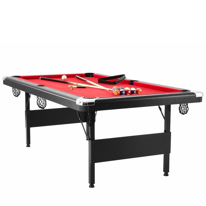 Masa de billiard American cu picioare pliabile, MDF si Otel, 2134x1200x805 mm, bile, triunghi, 1 x tacuri incluse