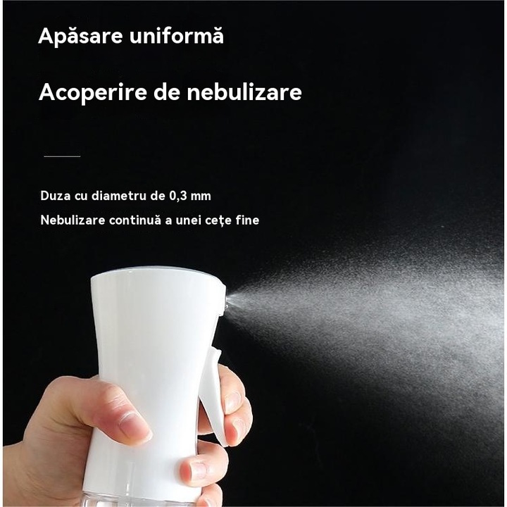 Recipient cu pulverizator, AKESON, pulverizare fina, transparenta cu declansator alb, 200ml