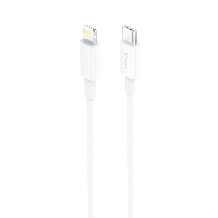 Adat- és töltőkábel X-Start Daden SJX319CL, ultra ellenálló, USB-C-Lightning, 27,5 W, C típusú, gyorstöltés, 3,0 A, 1 méter, fehér