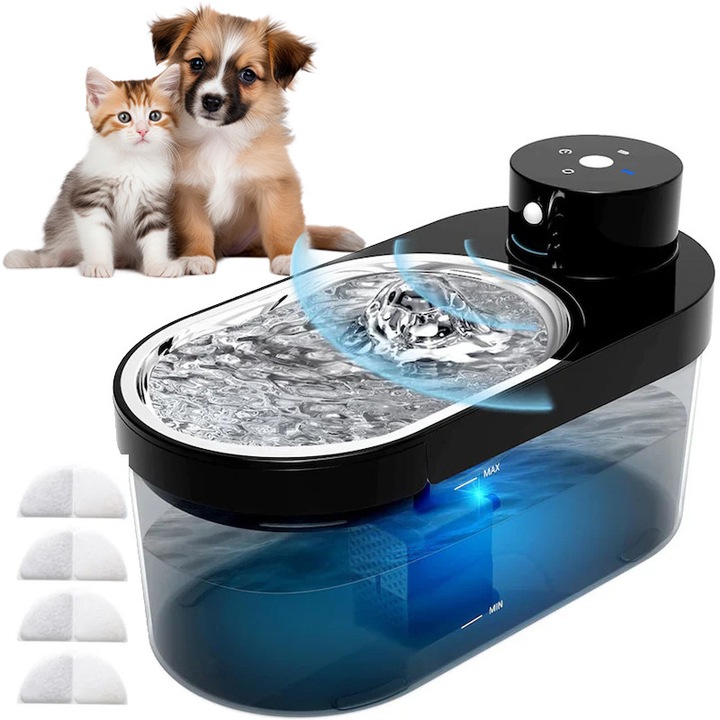 Dispenser de apa automat Xenomo® AQUAPET, Tip fantana pentru caini si pisici, 4L, Baterie 5000mAH, 3 Moduri de Functionare, Senzor de miscare, Indicator LED, Silentios