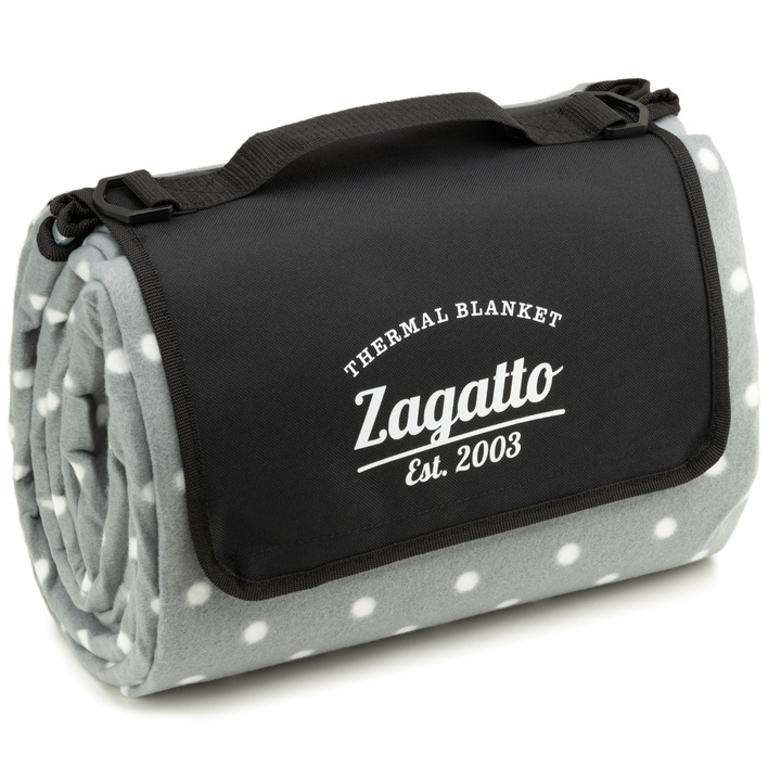 Patura picnic, plaja, Zagatto®, Gri, 200 x200 cm, 6-8 persoane, Impermeabila, Confortabila, Izolatie termica, Usor de curatat, Bretea detasabila pentru transport, ZG902