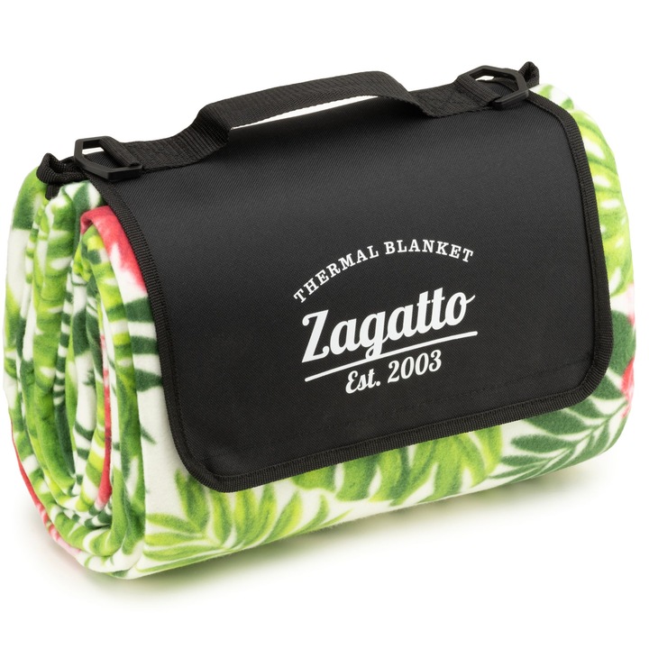 Одеяло за пикник, плаж, Zagatto®, Зелено с щампа, 200 x 200 см, 6-8 души, Водоустойчиво, Удобно, Топлоизолиращо, Лесно за почистване, Сваляща се презрамка за транспорт, ZG904