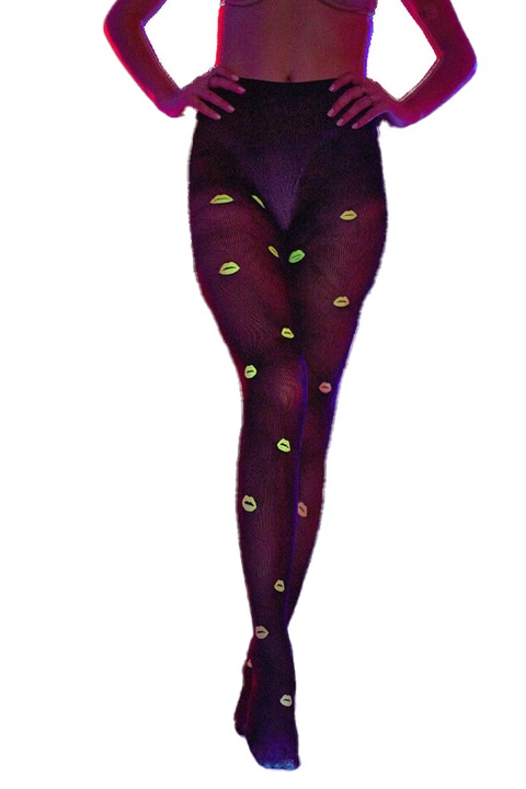 Dres din plasa fina cu imprimeu buze si detalii fluorescente DLS-YG124 103693, Negru, One Size