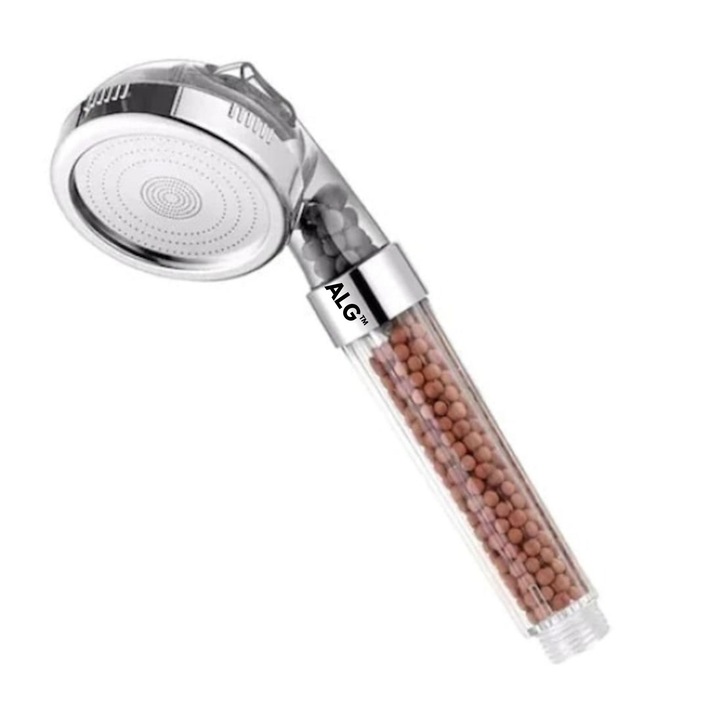 Para (Cap) de Dus, ALG™, cu Functie Anticalcar si Filtrare, ABS Cromat, 3 Niveluri de Filtrare, 80 mm, Difuzor Inox