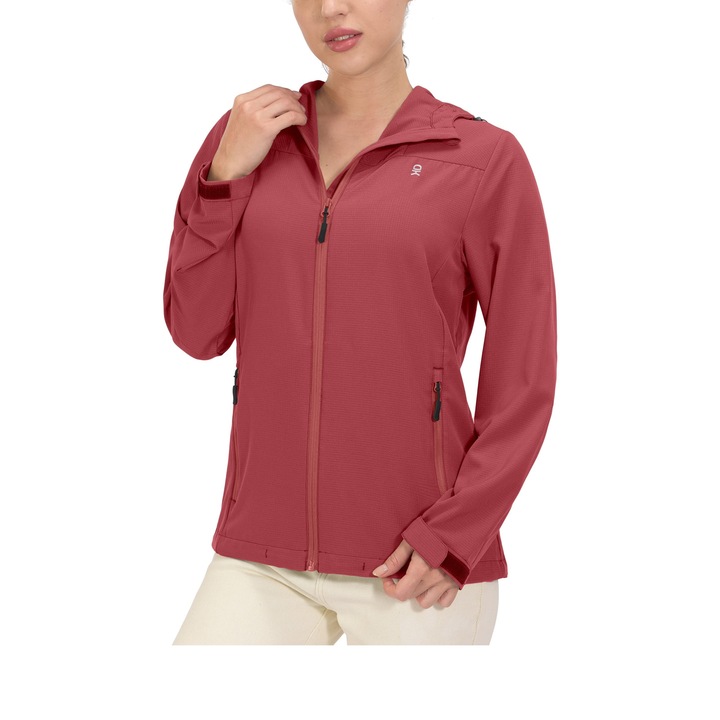 Geaca pentru Femei Usoara, Uscare Rapida, pentru Alergare si Ciclism, UPF 50, Impermeabila, cu Aerisire si Protectie Impotriva Transpiratiei, pentru Yoga si Fitness, Rosu, Marimea S, Little Donkey Andy