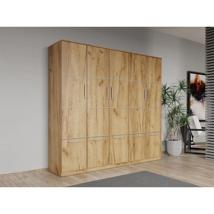 Dulap dormitor, Stejar Auriu, 5u, Acapulco, Pal Melaminat