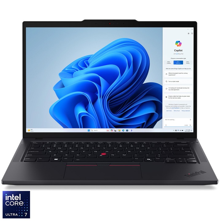 Laptop Lenovo ThinkPad T14 Gen 5 cu procesor Intel® Core™ Ultra 7 155U pana la 4.8GHz, 14", WUXGA, IPS, 64GB DDR5, 1TB SSD, Intel® Graphics, Windows 11 Pro, Black, 3Y Premier Support