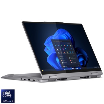 Laptop Lenovo ThinkPad 14 2-in-1 G4 IML cu procesor Intel Core Ultra 7 155U pana la 4.8 GHz, 14", WUXGA, IPS, Touch, 16GB DDR5, 512GB SSD, Intel Graphics, Windows 11 Pro, Luna Grey, 3Y Onsite upgrade