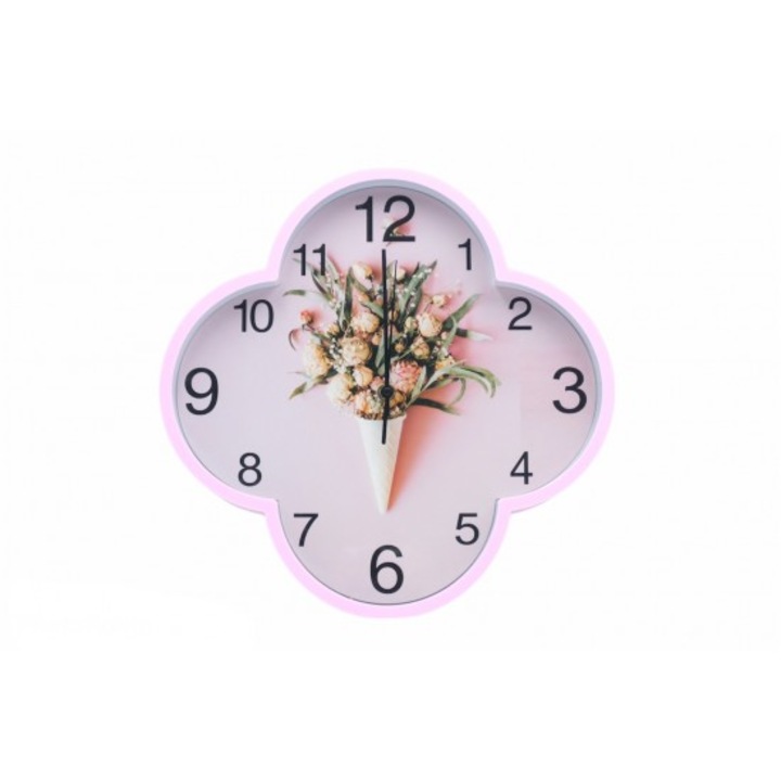 Стенен часовник PVC/стъкло, 28x28x4 см люляк