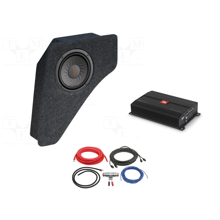 Pachet Subwoofer Dedicat Volkswagen Golf IV, Subwoofer JBL STAGE 82 SUBWOOFER DE 8′′ (20CM), 800W, Amplificator JBL STAGE A3001, Incinta 8l, Cablaje