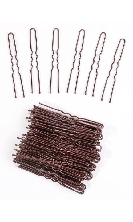 Set de 100 ace metalice pentru cocuri, maro, 3 dimensiuni, 45/50/65 mm