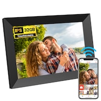 Rama foto digitala WiFi, JESWO®, 10.1 inch ecran tactil IPS HD 1280x800, 1GB RAM, 32GB Memorie Interna, Card SD, Partajare instantanee foto/video prin Frameo, Calendar, Ceas de alarma, Negru