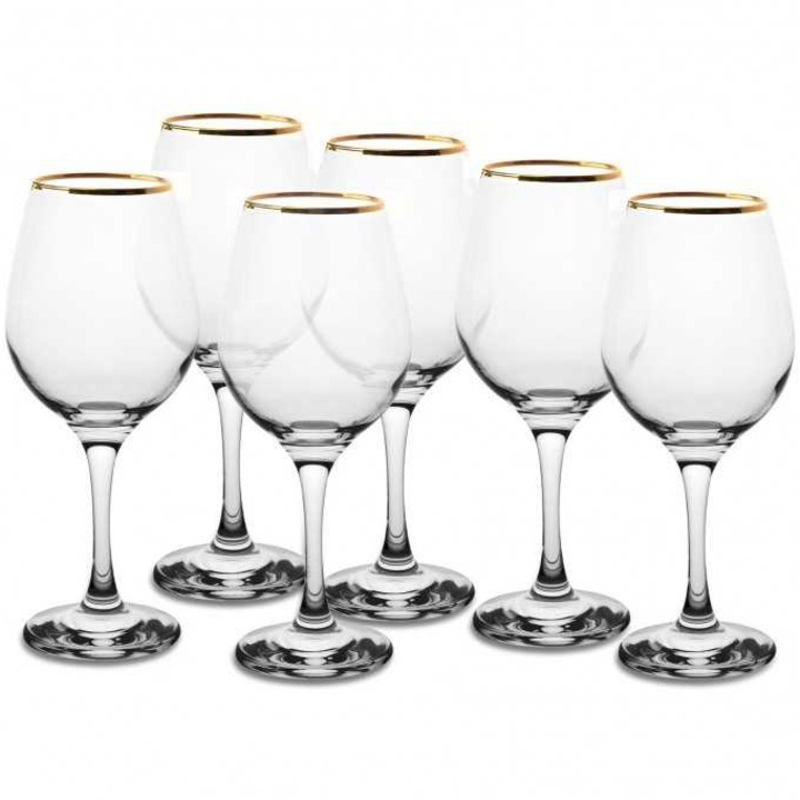 Pasabahce Amber Golden Touch, 6 pohár fehérbor készlet, üveg, 360ml