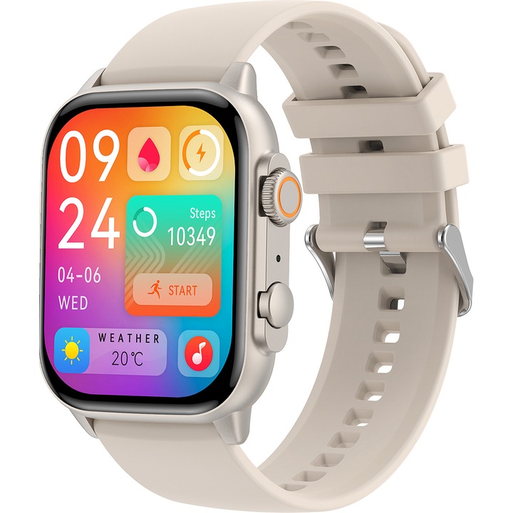 Ceas Smartwatch si Bratara Fitness GO4FIT®, Ecran Touch 1.95’’ Amoled, Apeluri, Notificari, Microfon, Difuzor, Bluetooth 5.2, Blocarea Ecranului, Limba Romana, Autonomie 7 Zile, NFC, Interfata Customizabila, Aplicatie, Puls, SPO2, Mod Sport, Crem
