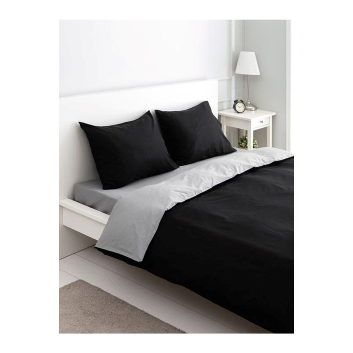 Плик за завивка, Единичен, Ранфорс, 135x200, Двулицева, 100% органичен памук, Черно-Сиво