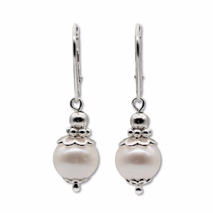 Cercei din perle naturale, argint 925, tortita inchisa, lungime 4 cm