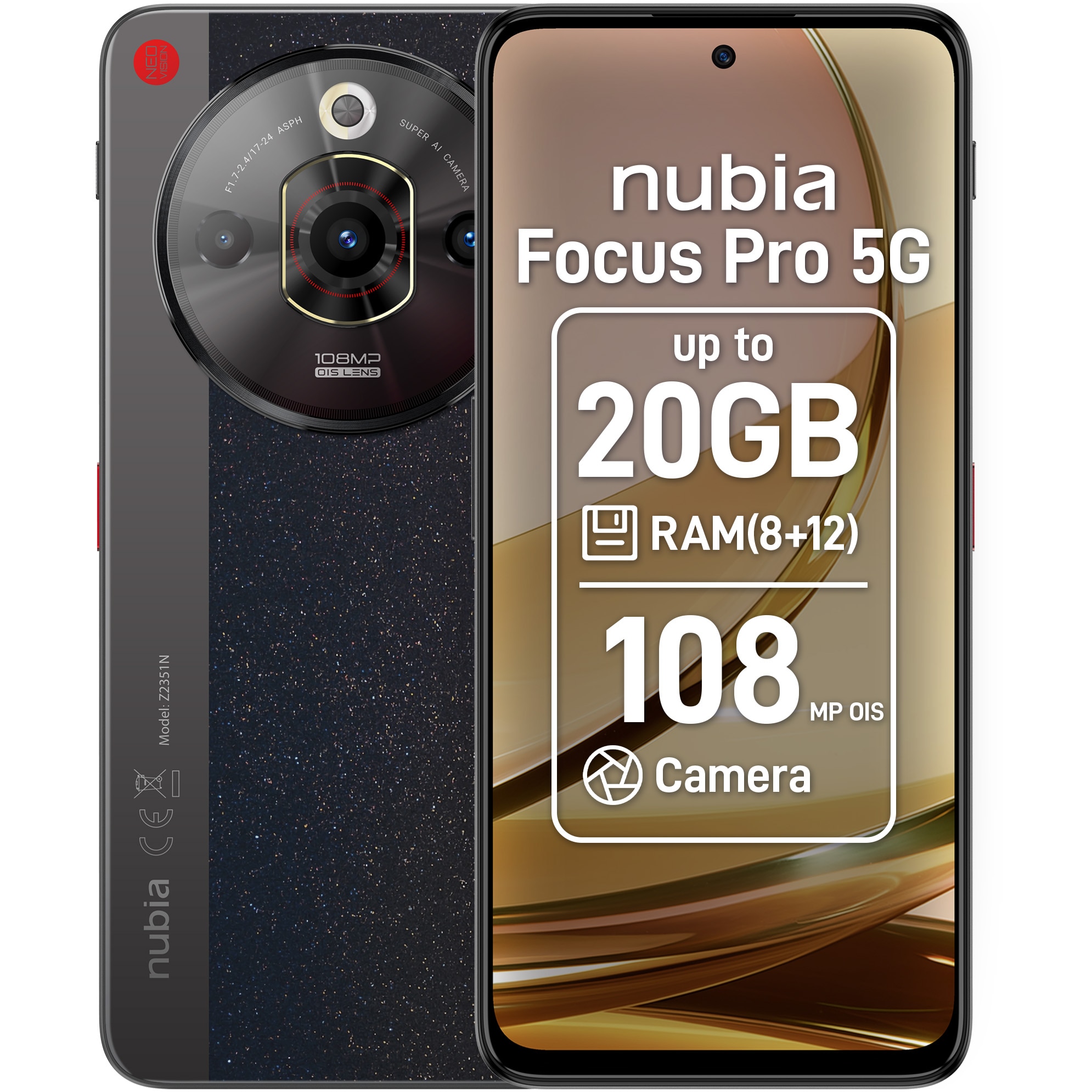 Telefon mobil ZTE nubia Focus PRO, Dual SIM, 256GB, 8GB RAM, 5G, Black
