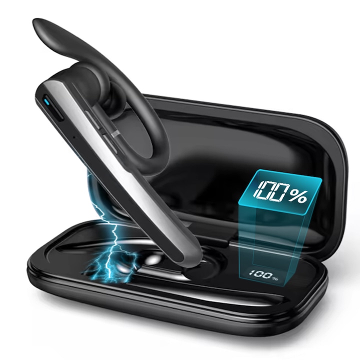 Casca Bluetooth Wireless Zennic® Business PRO, HandsFree, Bluetooth 5.3, Sunet HD, Doua Microfoane, Eliminare zgomot, Autonomie 52h, Latenta scazuta, Compatibilitate universala, Incarcare Rapida, Raza semnal 15-20m