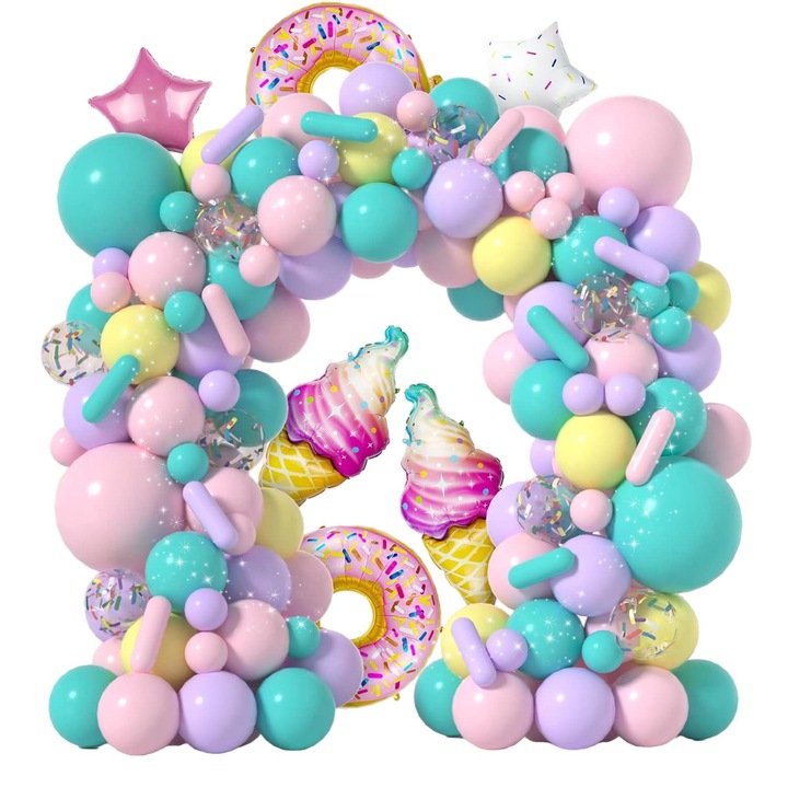 Set baloane pentru petrecere, Arcada cu gogosi si inghetata, Caltucus Core®, latex de calitate, multicolor, 125 buc