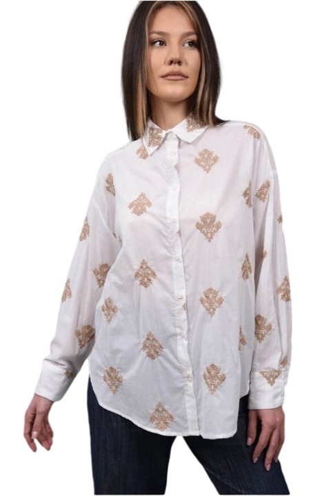 Camasa bumbac cu aplicatii brodate torinese, Alb, One Size