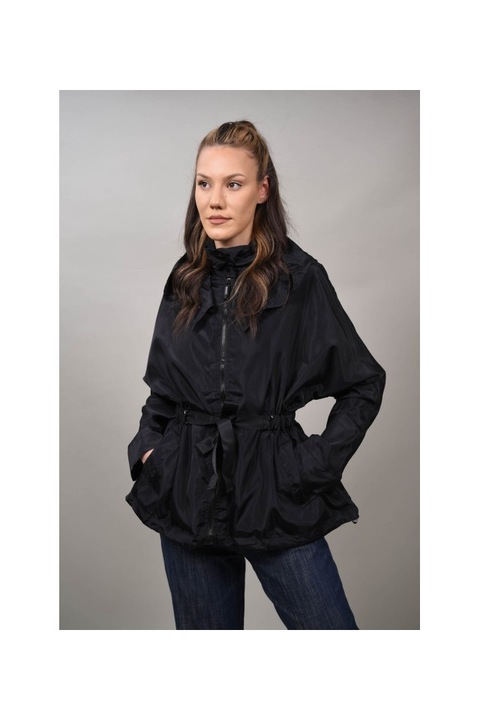 Geaca scurta foita tip trenci cu snur in talie bono, Negru