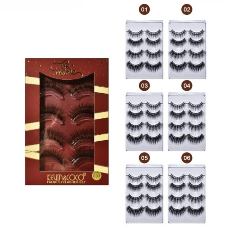 Комплект от 4 чифта изкуствени мигли, KEVIN & COCO, размер 4