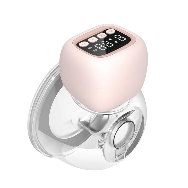 Elektromos mellszívó, BOMSTOM, hordozható masszázs funkcióval, visszafolyásgátló, 3 üzemmód, 9 intenzitási fokozat, LED kijelző, űrtartalom 180 ml, újratölthető akkumulátor, USB-C, alacsony zajszint, rózsaszín