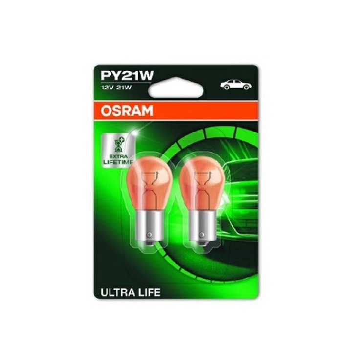 SET 2 BECURI 12V PY21W ULTRA LIFE BLISTER OSRAM Xenon Bright®