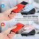 Портфейл INNOVIO, за карти с RFID защита, Картодържател, Капацитет 7 карти, Бутон за изваждане, Алуминий, 2 текстилни джоба за монети/банкноти, Минималистичен дизайн, Унисекс, Червен цвят