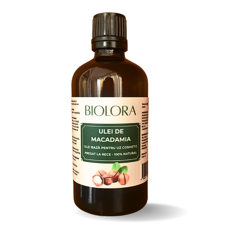 Biolora makadámia olaj, hidegen sajtolt, 100% természetes, kozmetikai használatra, bőr- és hajápolásra, 100 ml