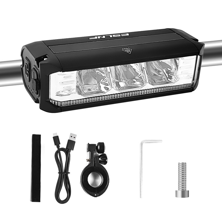 Lumina bicicleta, JEEJINYAN, reincarcabila, negru carbon, 91x41mm