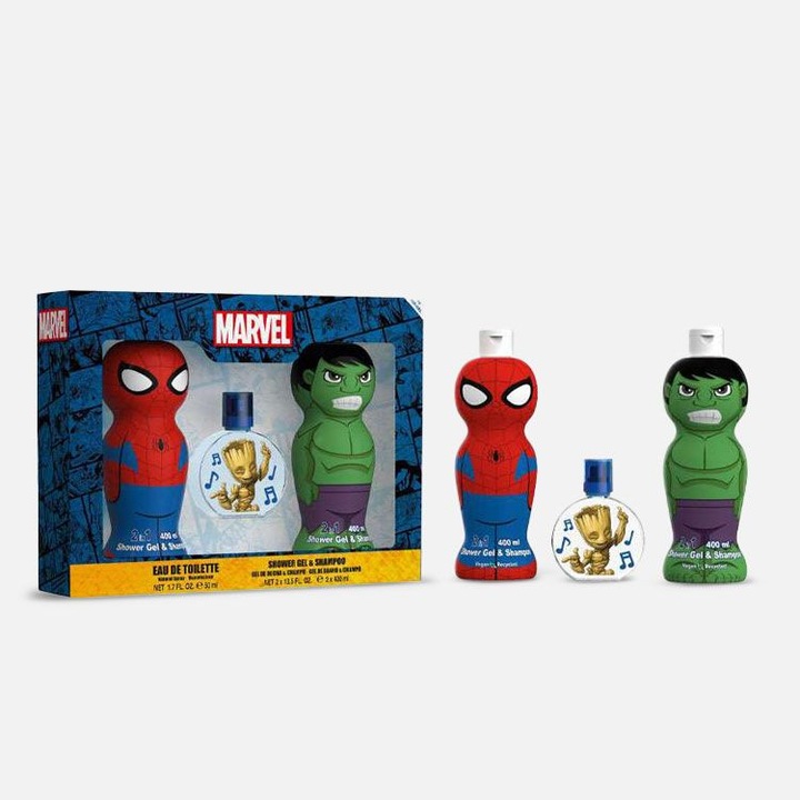 AIRVAL Pókember és Hulk 1D tusfürdő és sampon 2 x 400ml + EDT Groot 50ml