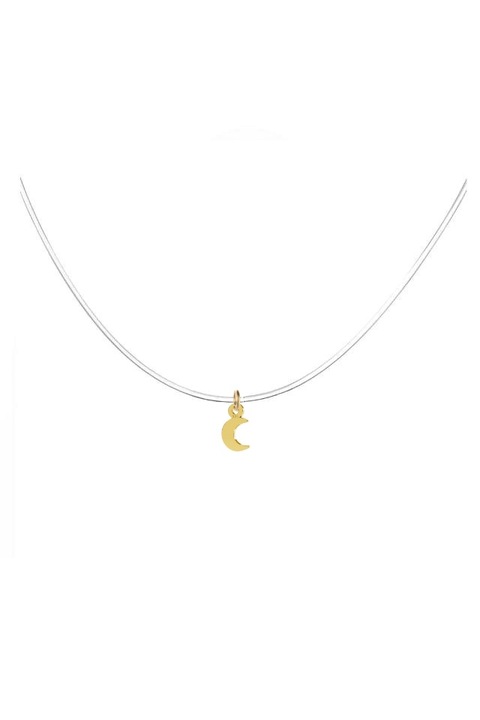 Colier la baza gatului cu fir transparent de silicon si pandantiv in forma de luna aurie din Argint 925