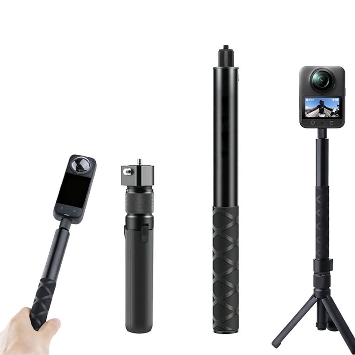 Invisible Selfie Stick, JESWO®, Insta360 X3/One X2/ONE/ONE X/ONE R, Rotire 360°, Aliaj de aluminiu, Negru