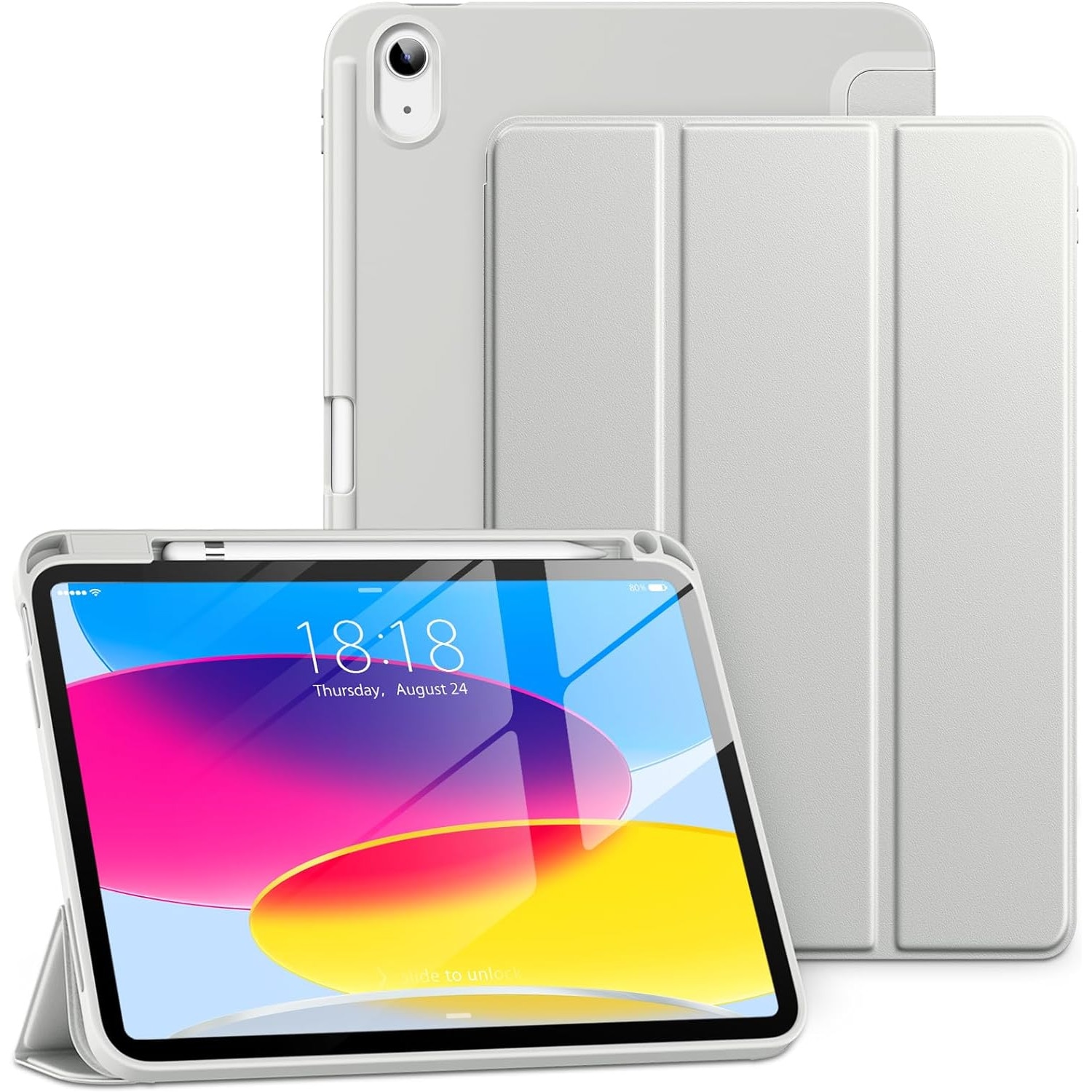 Husa pentru iPad 11 2025, iPad 10 2022 Soft Shell cu functie wake-up/sleep si compartiment pentru Apple Pen tip stand space grey