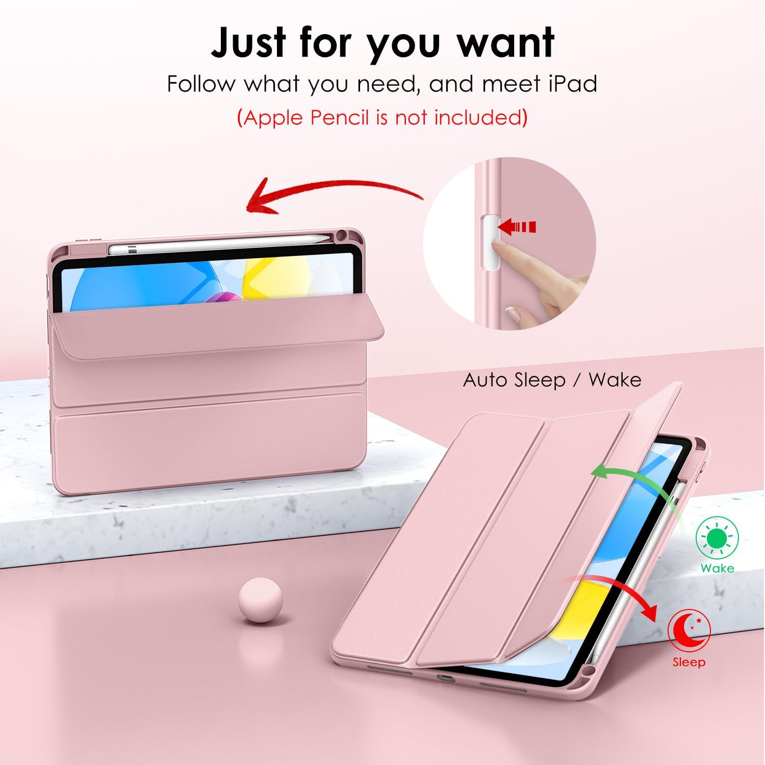 Husa pentru iPad 11 2025 11 inch Soft Shell cu functie wake-up/sleep si compartiment pentru Apple Pen tip stand protectie 360 roz