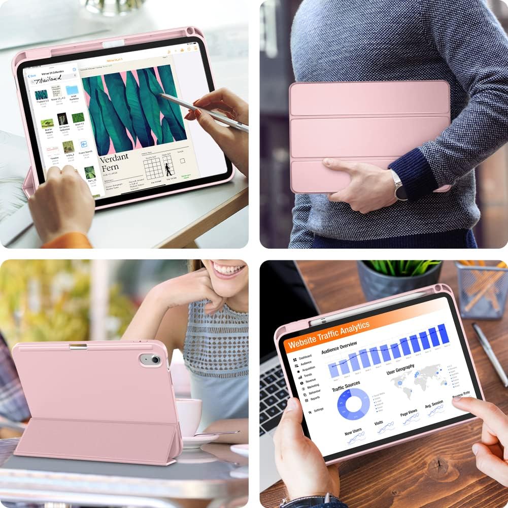 Husa pentru iPad 11 2025 11 inch Soft Shell cu functie wake-up/sleep si compartiment pentru Apple Pen tip stand protectie 360 roz