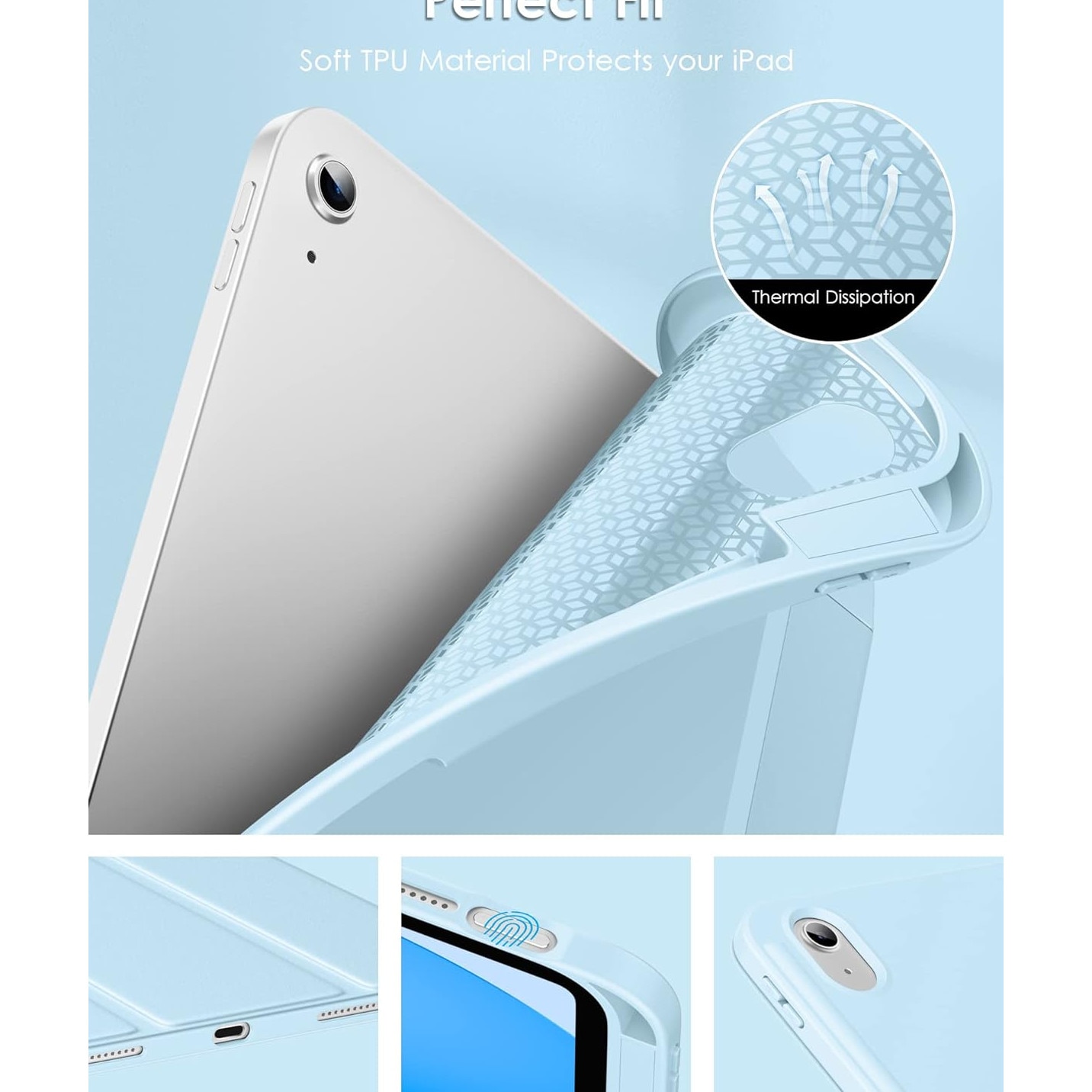 Husa pentru iPad 11 2025, iPad 10 2022 Soft Shell cu functie wake-up/sleep si compartiment pentru Apple Pen tip stand sky blue