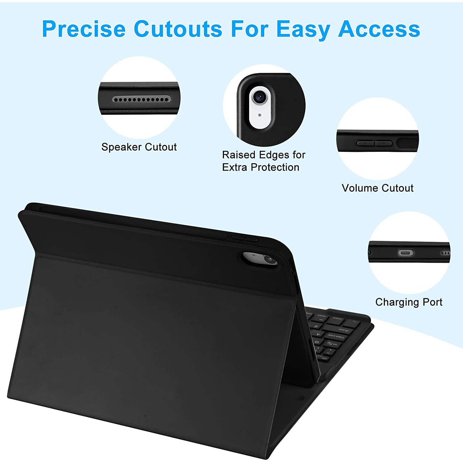 Husa cu tastatura iluminata wireless pentru iPad 11 2025, iPad 10 2022 negru