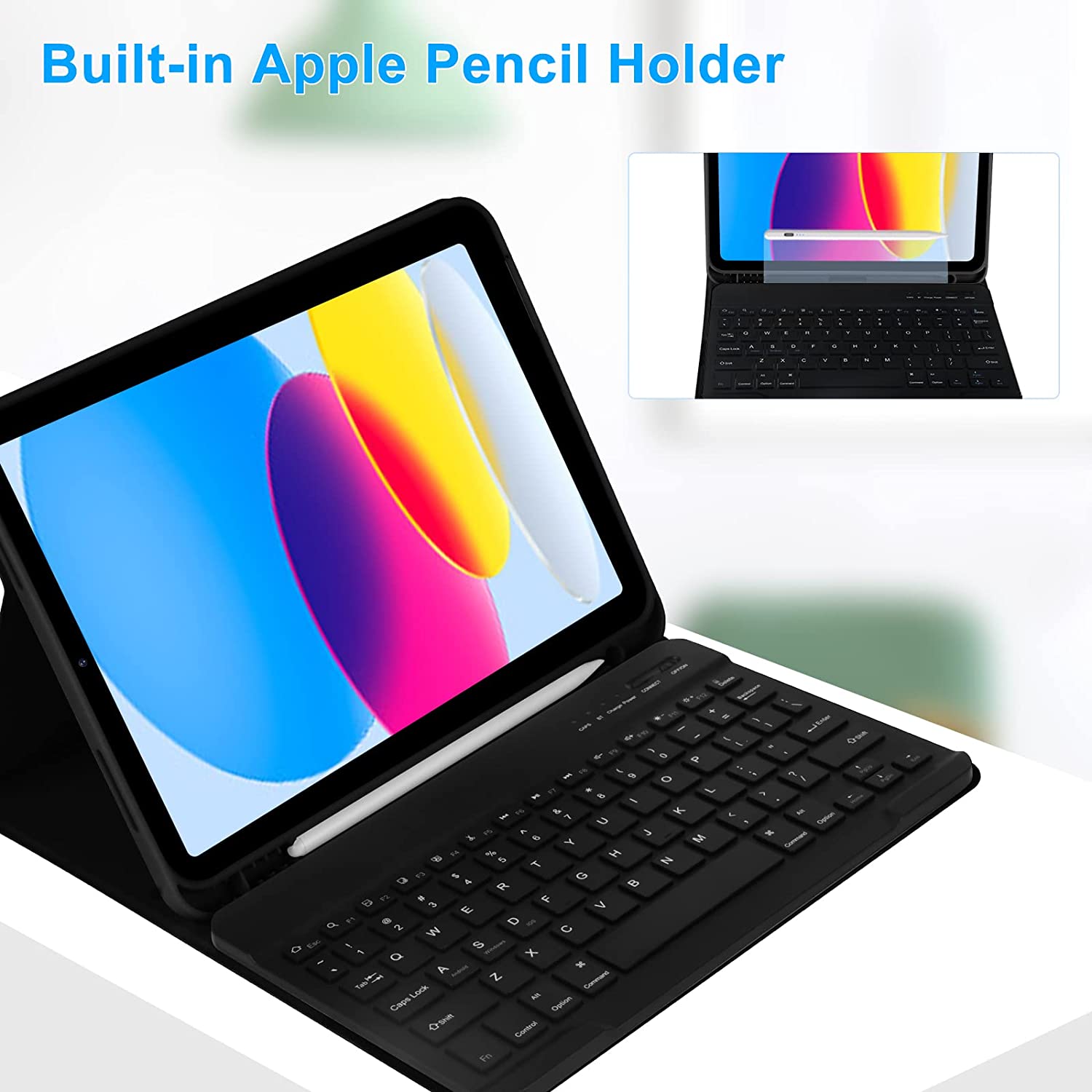 Husa cu tastatura iluminata wireless pentru iPad 11 2025, iPad 10 2022 negru