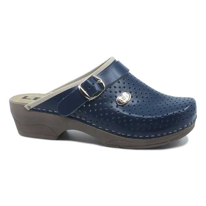 Saboti medicali dama Ledi din piele naturala cu talpa groasa si toc gros X3, Albastru, 37