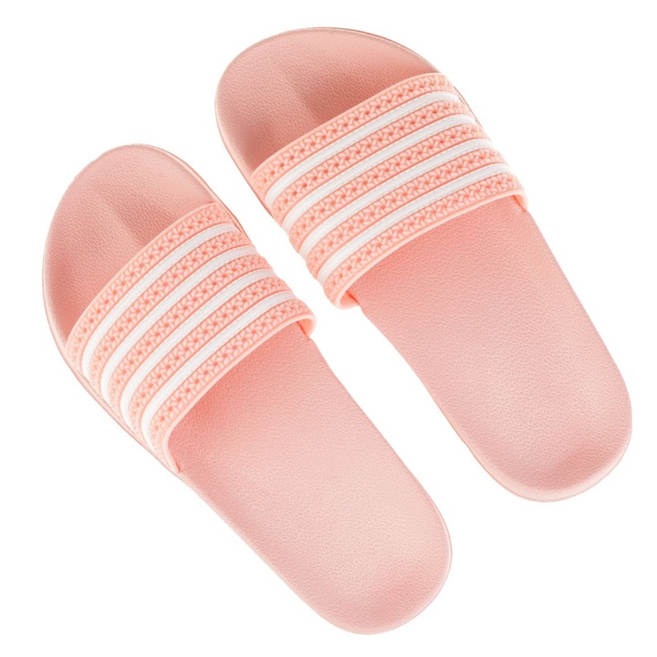 Slapi slider pentru femei Shopiens®, de culoare roz cu dungi roz si albe, marimea 41