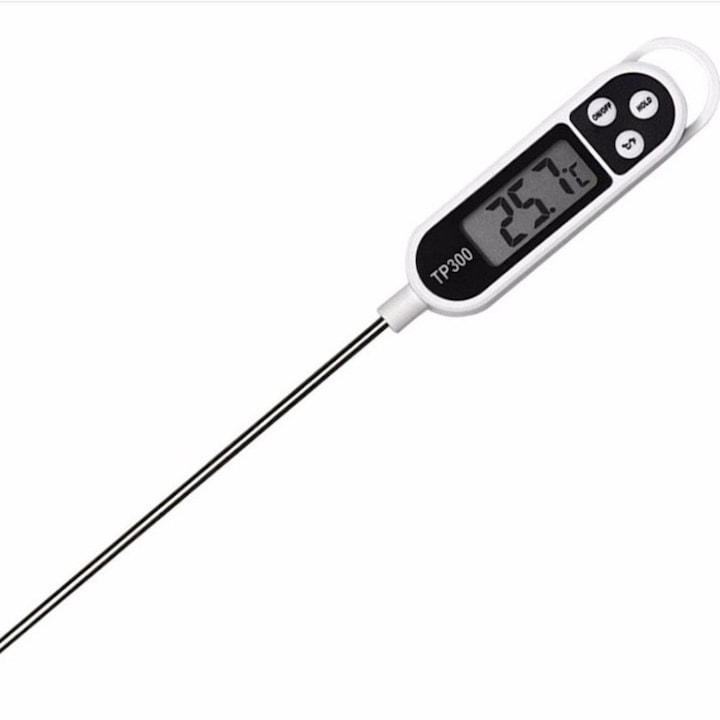 Кухненски термометър AKESON TP300, цифров дисплей, сонда от неръждаема стомана, бял, -50C до 300C