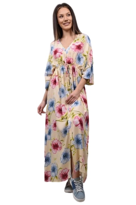 Rochie lunga cu flori barcellona, Bej deschis