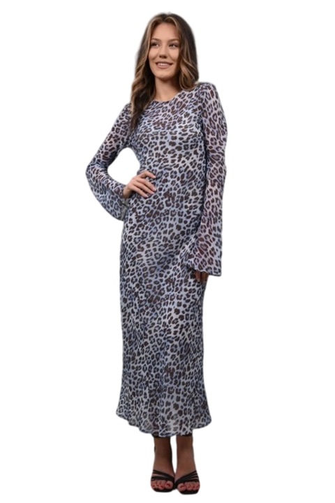Rochie lunga cu maneci animal print vivace neally, Albastru