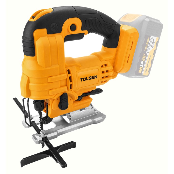 Fierastrau Pendular Fara Fir TOLSEN MP20V Brushless, 20V, 800-3500rpm, Cursa 23mm, Taiere Lemn 105mm, Otel 8mm, Aluminiu 10mm, LED, Orbital, Inclinare 0-45°, Motor Fara Perii, Compatibil Platforma MP20V, Constructii, CE, Constructii Renovare, GS/CE